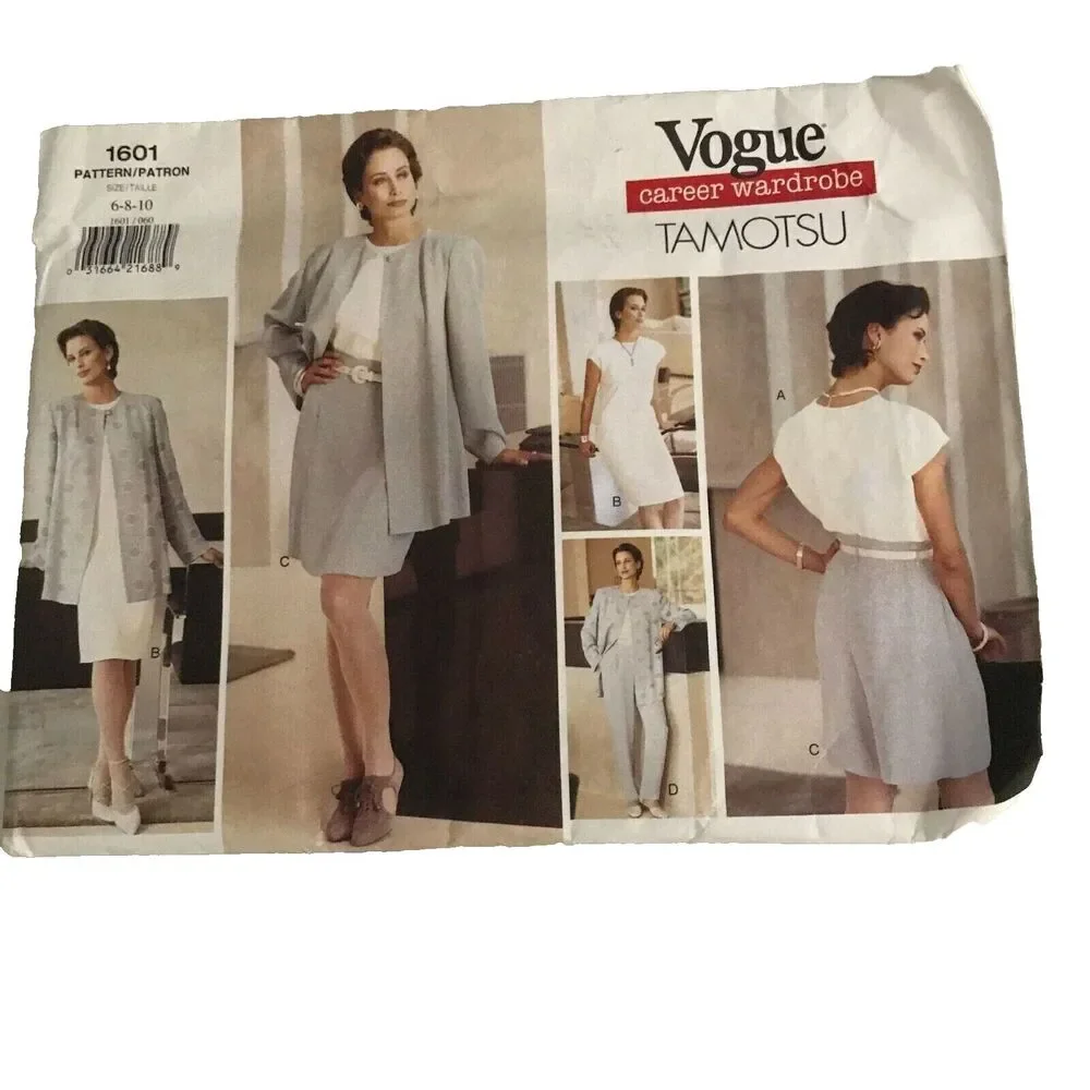 #1601 Vogue womans suit pattern, career wardobe, Tamotsu, jacket, skort, dress,